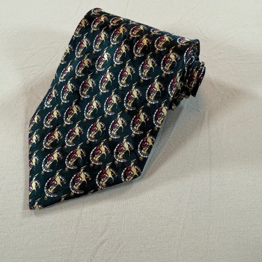 Kai Long Men's Necktie Silk Green Cowboy Western Novelty Print Career Gift